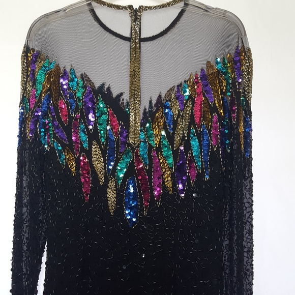 VTG NiteLine Sequin Bead Midi Dress Black SZ 8(M) - Picture 3 of 6